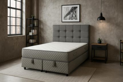 LIT COFFRE LEON,VENUS,OSLO  140X190/160X200  BEIGE OU GRIS AVEC MATELAS 25CM